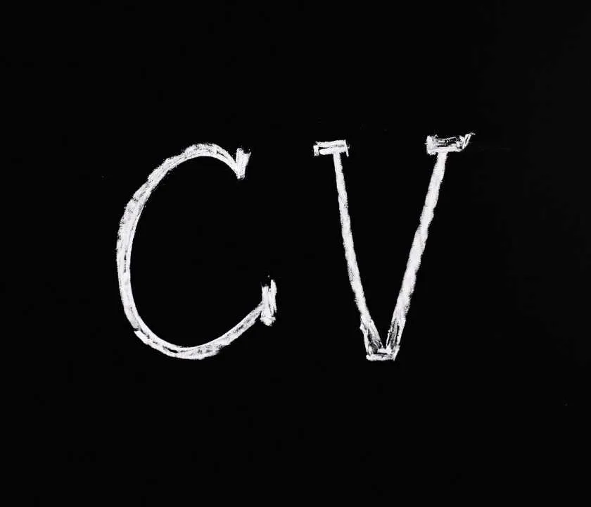 The words CV written in chalk on a blackboard